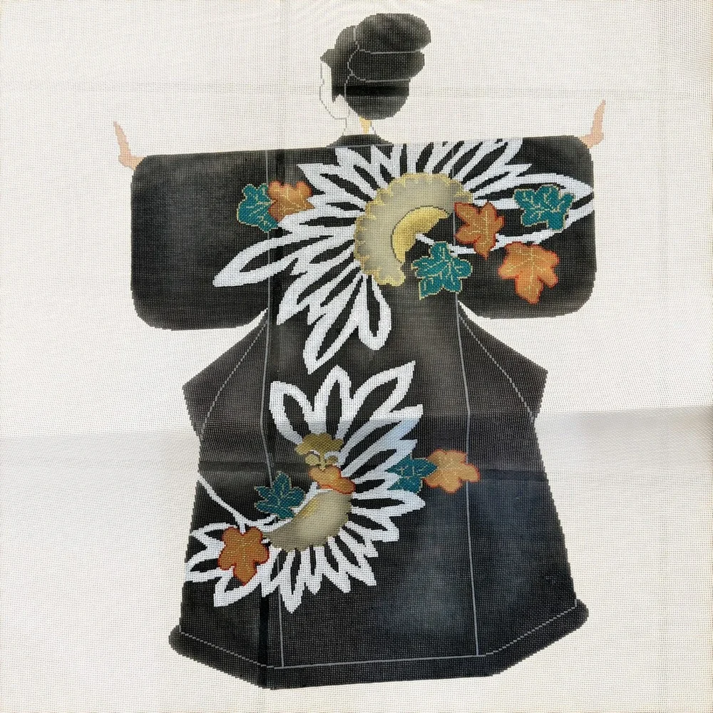 Vintage Amy's Damarj Akiko Autumn Lady Needlepoint Canvas 1990s VERY LARGE